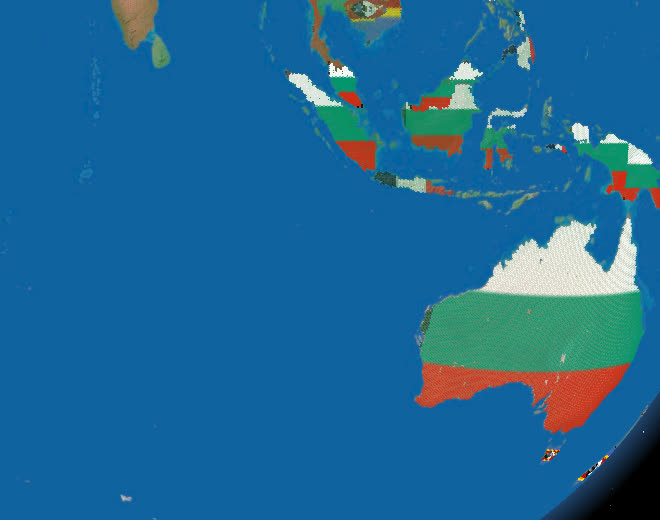 A close view of the globe: Australia painted with the Bulgarian flag